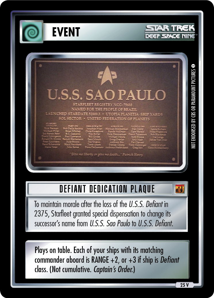 Defiant Dedication Plaque Defiant Dedication Plaque